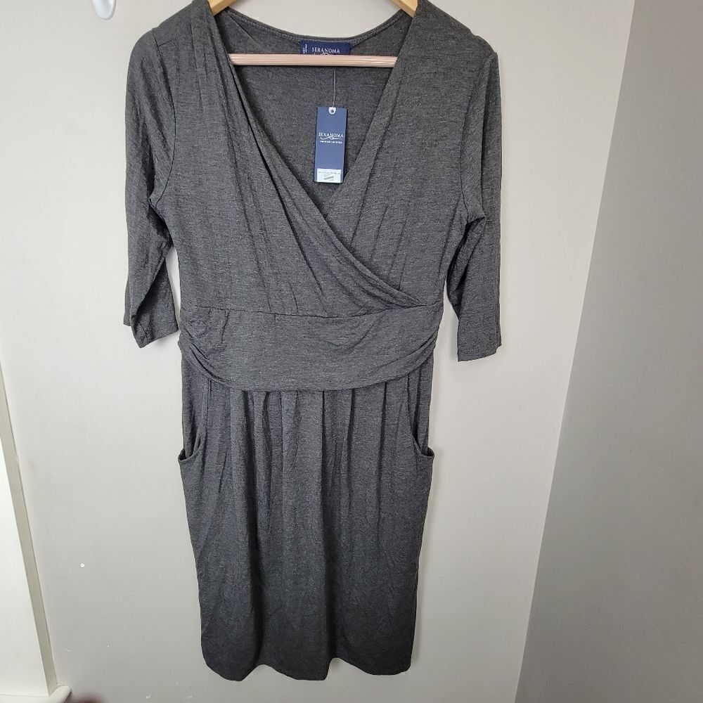 SERANOMA Jersey Grey Faux Wrap Dress XL